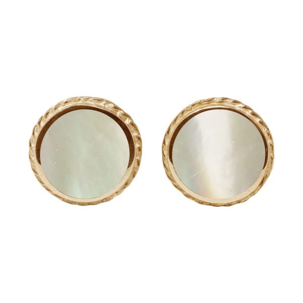 Yellow Gold Mother of Pearl Round Stud Earrings