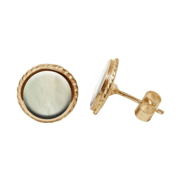 Yellow Gold Mother of Pearl Round Stud Earrings