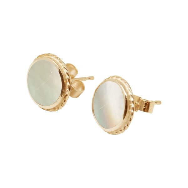 Yellow Gold Mother of Pearl Round Stud Earrings