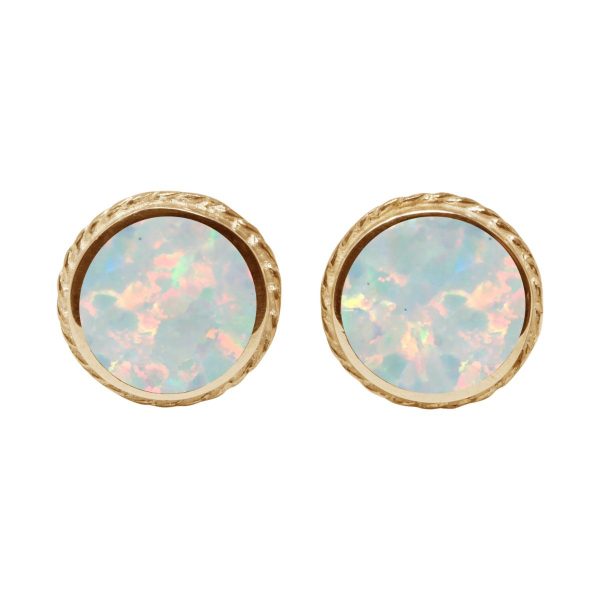 Yellow Gold Oplaite Sun Ice Round Stud Earrings