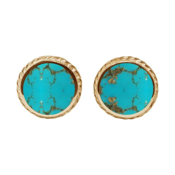 Yellow Gold Turquoise Round Stud Earrings
