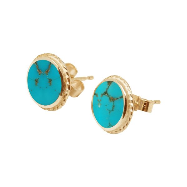 Yellow Gold Turquoise Round Stud Earrings