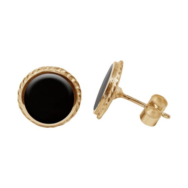 Yellow Gold Whitby Jet Round Stud Earrings