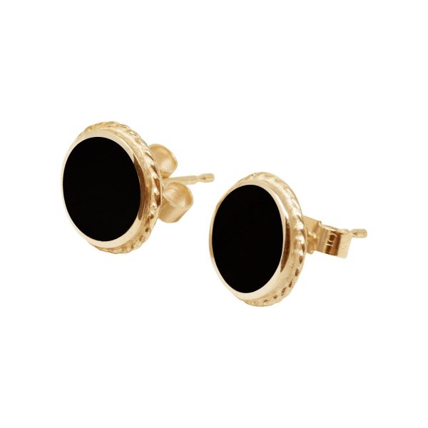 Yellow Gold Whitby Jet Round Stud Earrings