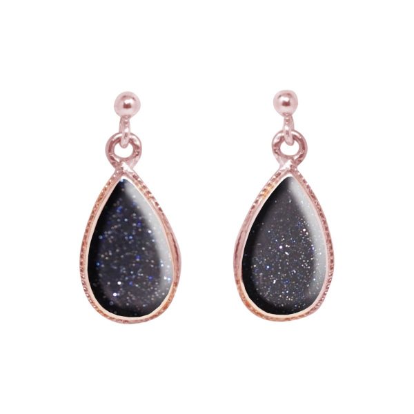 Rose Gold Blue Goldstone Drop Earrings