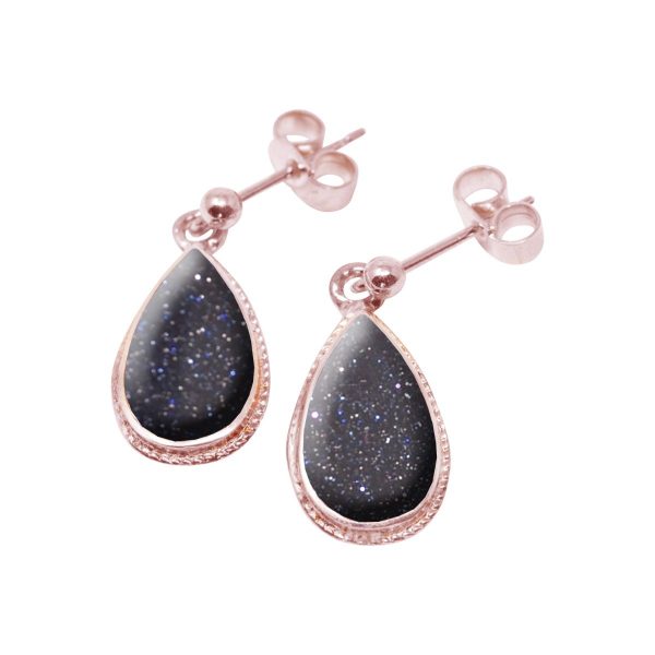 Rose Gold Blue Goldstone Drop Earrings