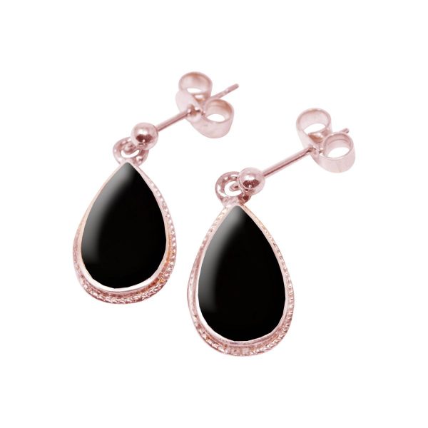 Rose Gold Whitby Jet Drop Earrings