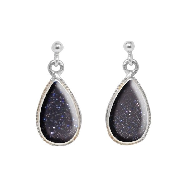 Silver Blue Goldstone Drop Earrings