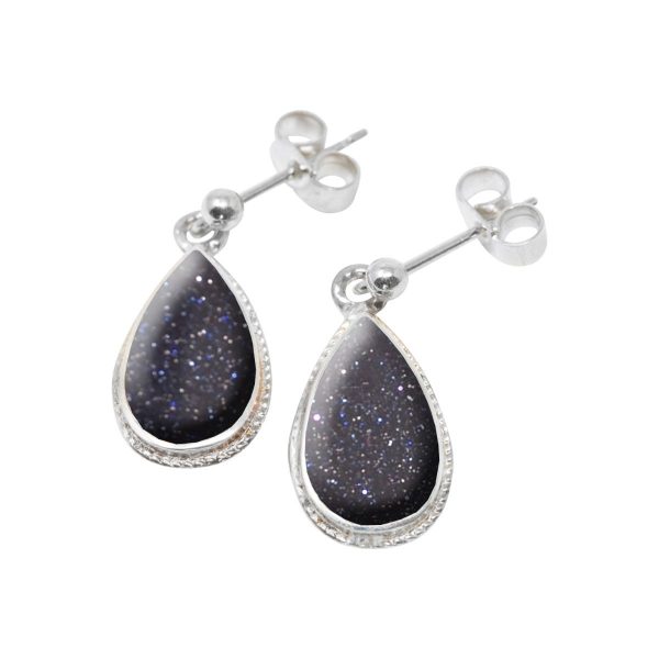 Silver Blue Goldstone Drop Earrings