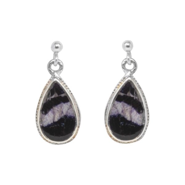 Silver Teardrop Blue John Bead Edge Drop Earrings