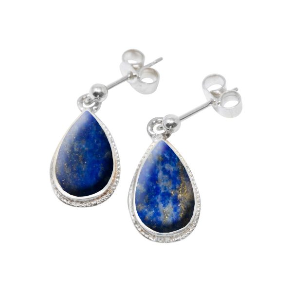 White Gold Lapis Teardrop Shaped Drop Earrings