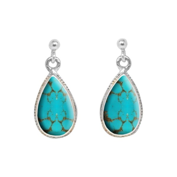 White Gold Turquoise Teardrop Shaped Drop Earrings