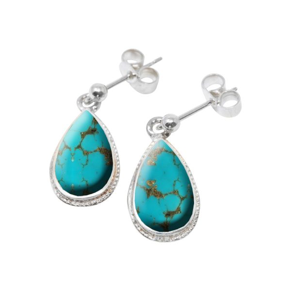 White Gold Turquoise Teardrop Shaped Drop Earrings