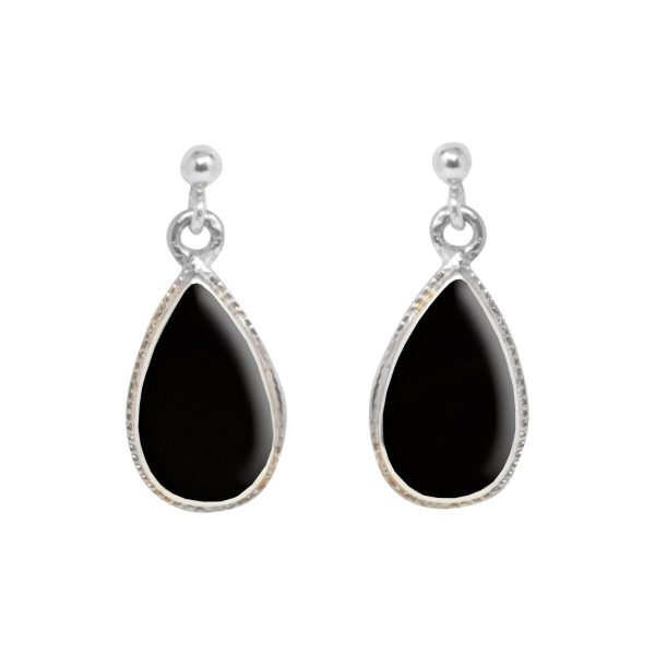 White Gold Whitby Jet Teardrop Shaped Drop Earrings