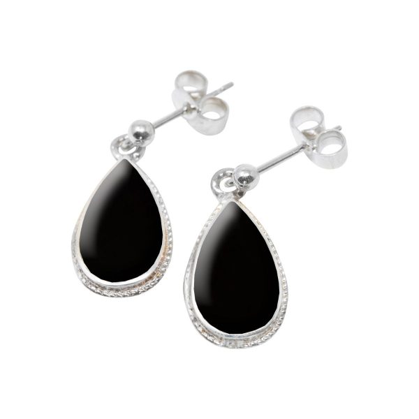 White Gold Whitby Jet Teardrop Shaped Drop Earrings