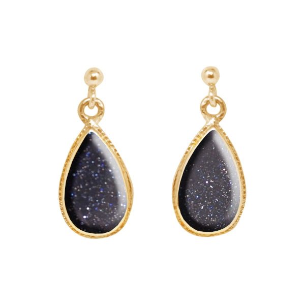 Gold Blue Goldstone Drop Earrings