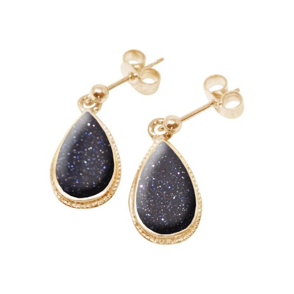 Gold Blue Goldstone Drop Earrings