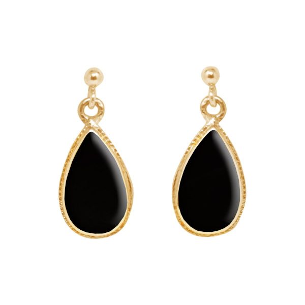 Gold Whitby Jet Drop Earrings