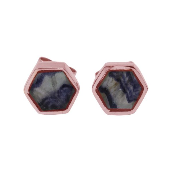 Rose Gold Blue John Hexagonal Stud Earrings