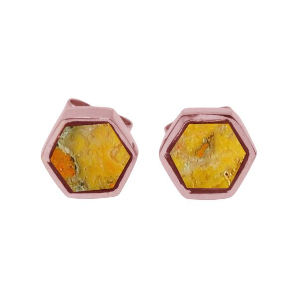 Rose Gold Bumblebee Jasper Hexagonal Stud Earrings