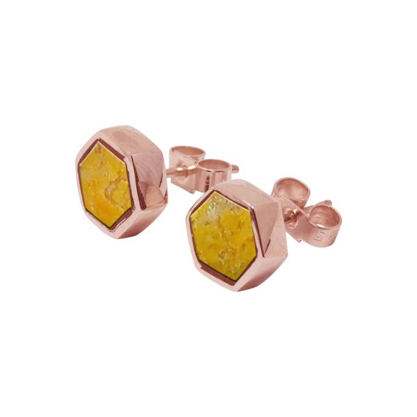 Rose Gold Bumblebee Jasper Hexagonal Stud Earrings