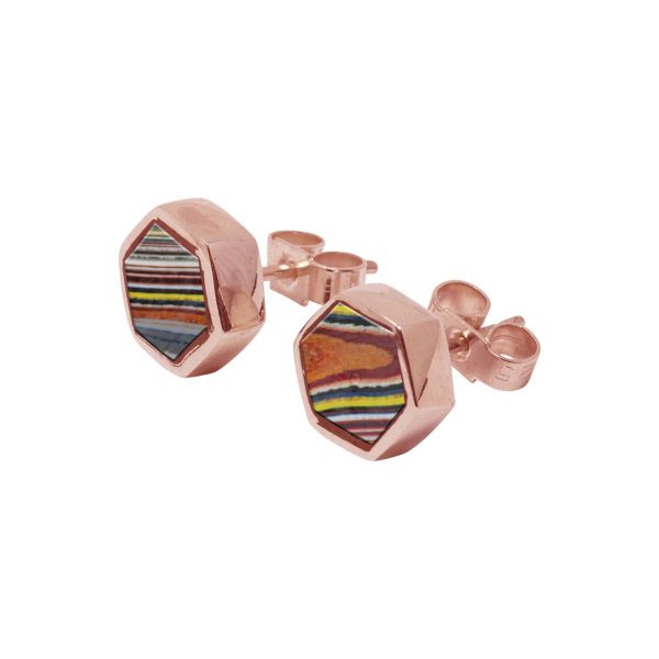 Rose Gold Fordite Hexagonal Stud Earrings