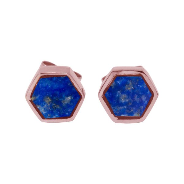 Rose Gold Lapis Hexagonal Stud Earrings