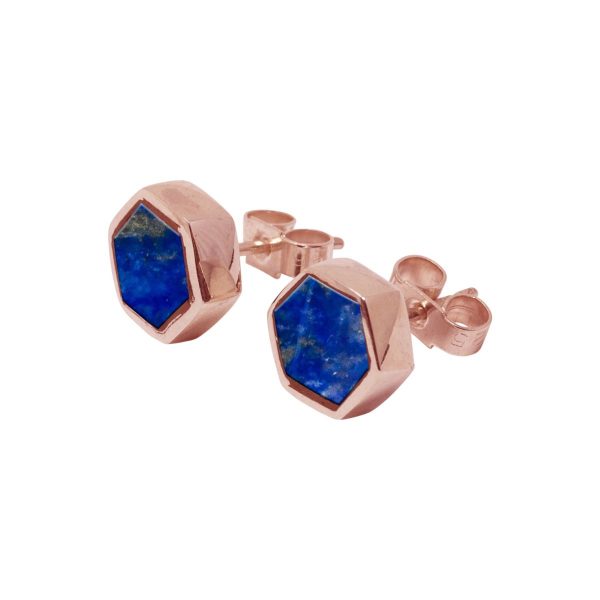 Rose Gold Lapis Hexagonal Stud Earrings