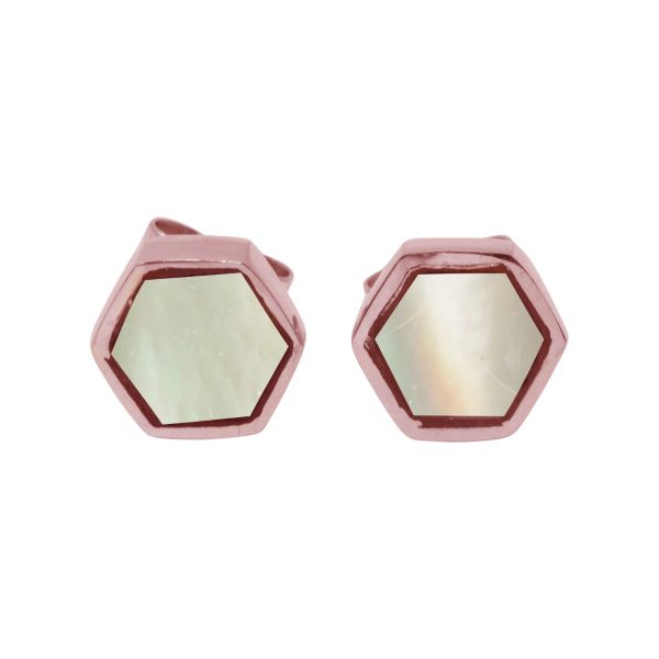 Rose Gold Mother of Pearl Hexagonal Stud Earrings