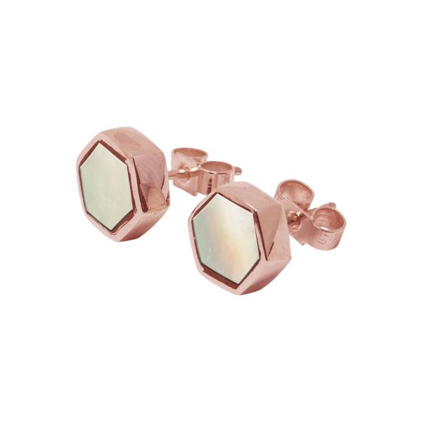 Rose Gold Mother of Pearl Hexagonal Stud Earrings