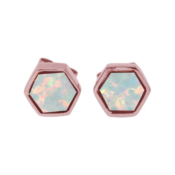 Rose Gold Opalite Sun Ice Hexagonal Stud Earrings
