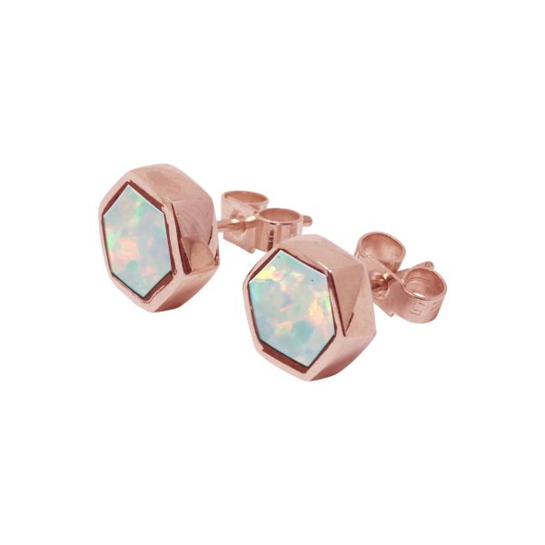 Rose Gold Opalite Sun Ice Hexagonal Stud Earrings