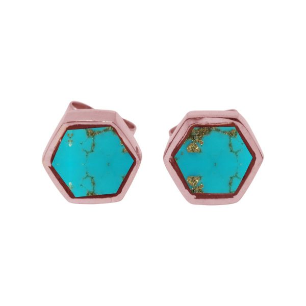 Rose Gold Turquoise Hexagonal Stud Earrings