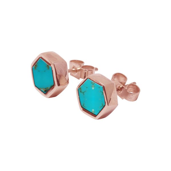 Rose Gold Turquoise Hexagonal Stud Earrings