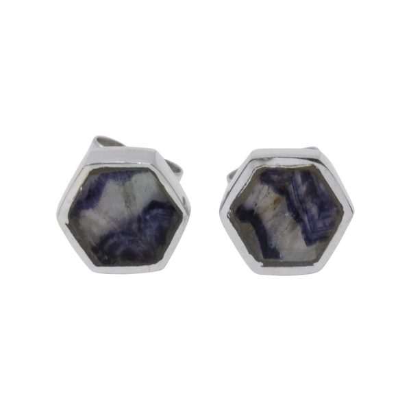 Silver Blue John Hexagonal Stud Earrings