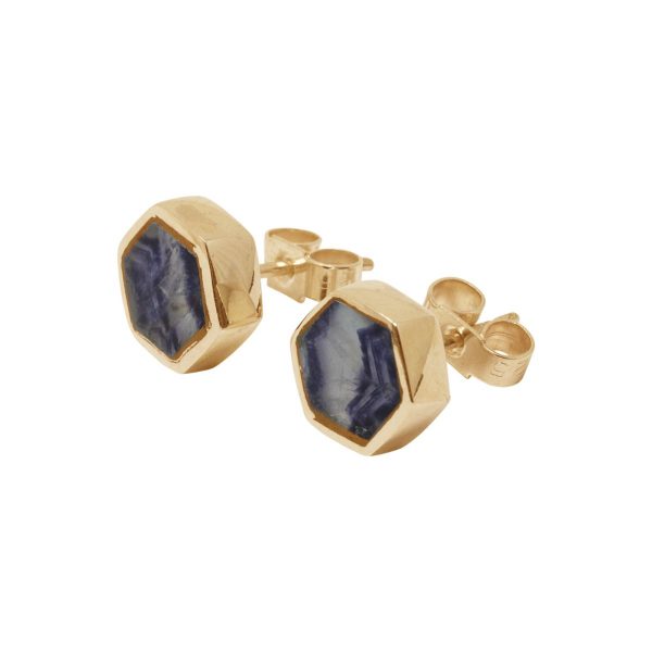 Gold Blue John Hexagonal Stud Earrings