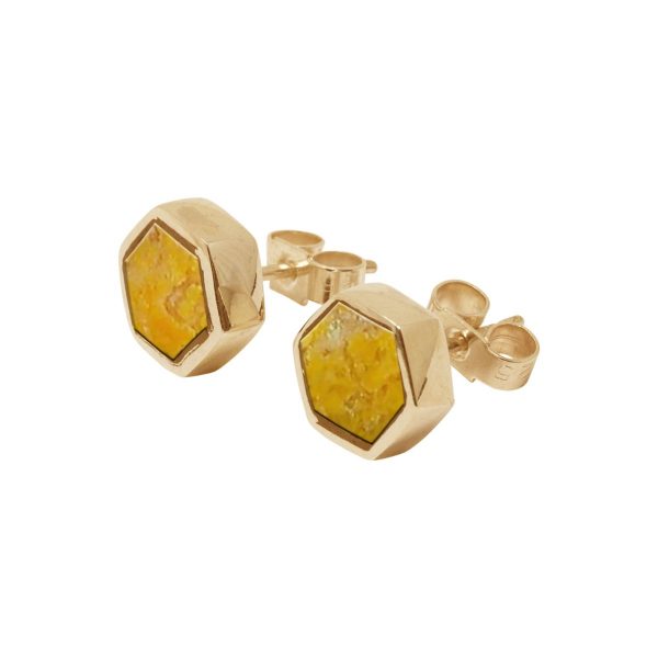 Gold Bumblebee Jasper Hexagonal Stud Earrings