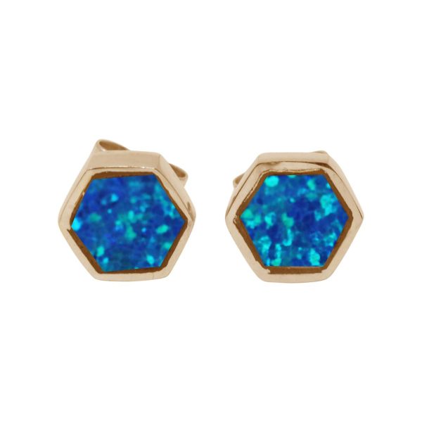 Gold Opalite Cobalt Blue Hexagonal Stud Earrings