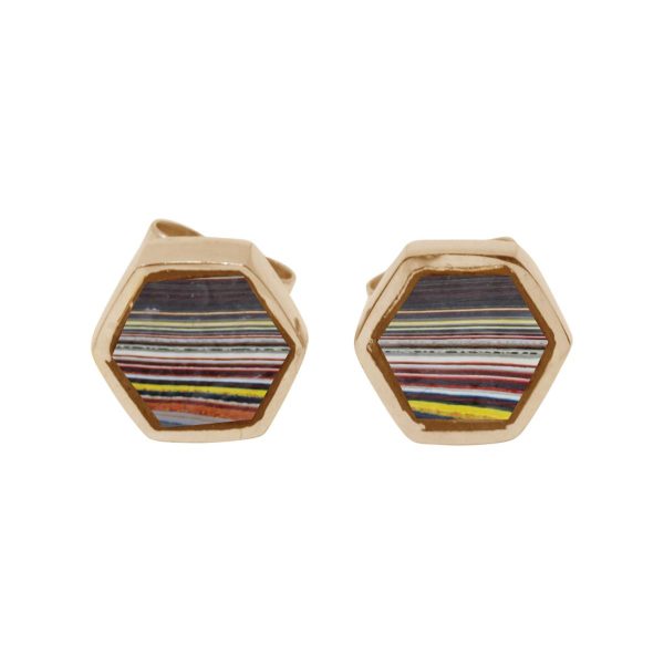 Gold Fordite Hexagonal Stud Earrings