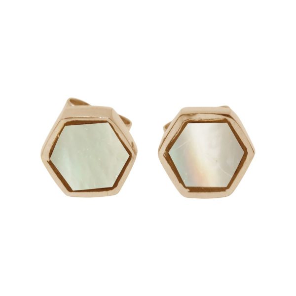 Gold Mother of Pearl Hexagonal Stud Earrings