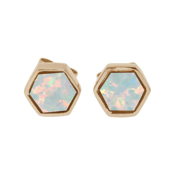 Gold Opalite Sun Ice Hexagonal Stud Earrings