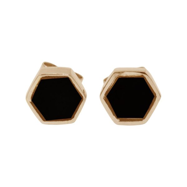 Gold Whitby Jet Hexagonal Stud Earrings