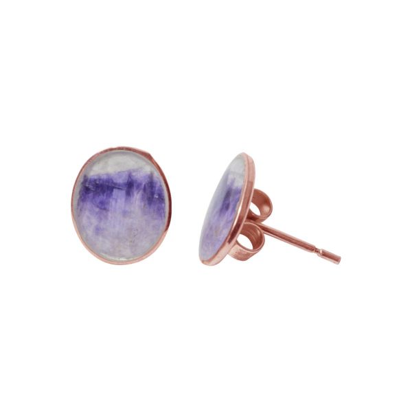 Rose Gold Blue John Oval Stud Earrings