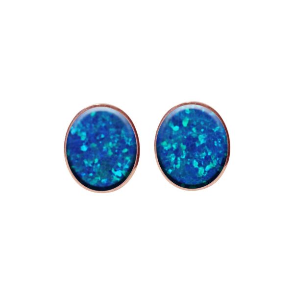 Rose Gold Cobalt Blue Oval Stud Earrings