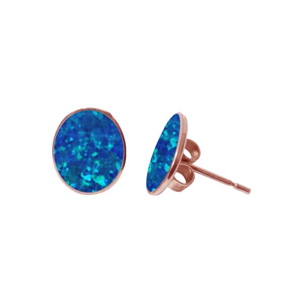Rose Gold Cobalt Blue Oval Stud Earrings