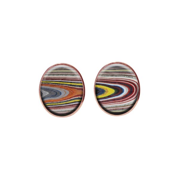 Rose Gold Fordite Oval Stud Earrings