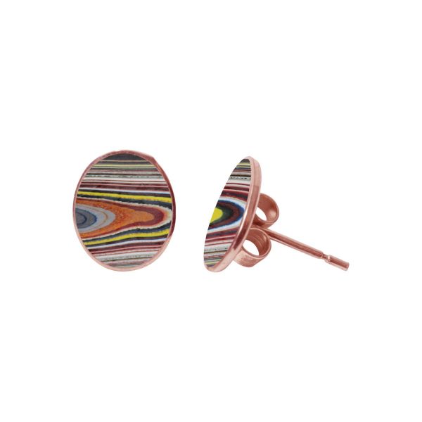 Rose Gold Fordite Oval Stud Earrings