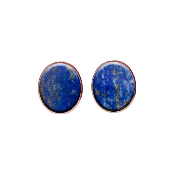 Rose Gold Lapis Oval Stud Earrings