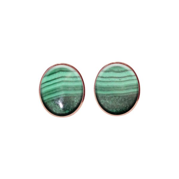 Rose Gold Malachite Oval Stud Earrings