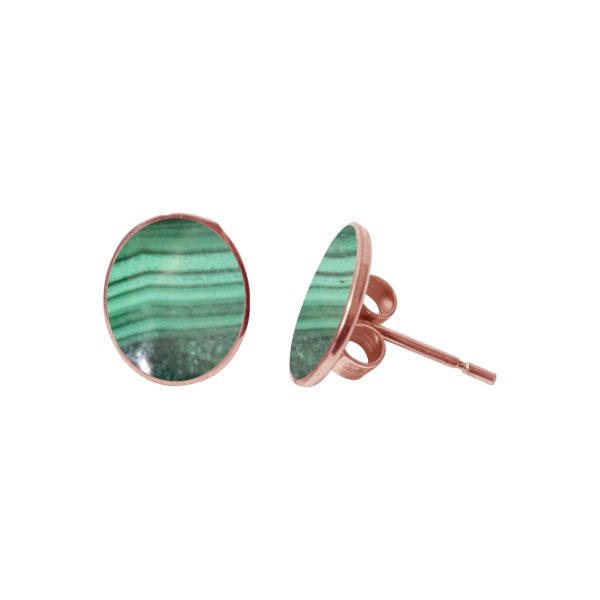 Rose Gold Malachite Oval Stud Earrings